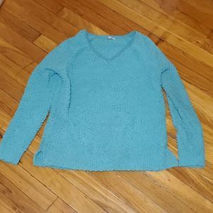 Women's sonoma teal v neck teal fuzzy sweater med